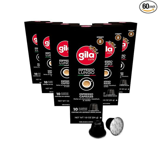 GILA Café Espresso Lungo Aluminum Coffee Capsules – Medium Roast Coffee Pods Compatible with Nespresso Original Machines – 100% Mexican Arabica with Hazelnut & Vanilla Notes, 60 Count