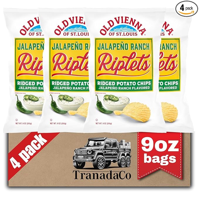 Old Vienna of St. Louis Jalepeno Ranch Flavored Riplets Ridged Potato Chips 9oz Bags (4 Pack) by TranadaCo