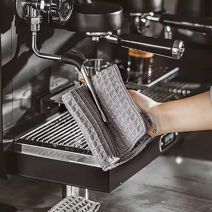 Barista Towel 4 Pack (12"x12"), Microfiber Cleaning Towels for Espresso Machine, Countertops Essential Coffee Bar Accessories, Waffle Weave Microfiber Cleaning Cloth for Pub