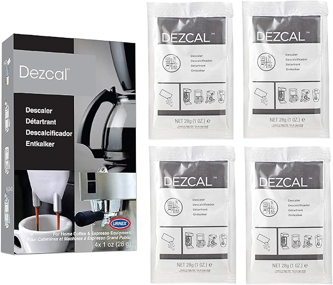 Urnex Dezcal Home Activated Descaler For Home Coffee & Espresso Equipt 2 boxes, each containing 4 (1 oz Packets)
