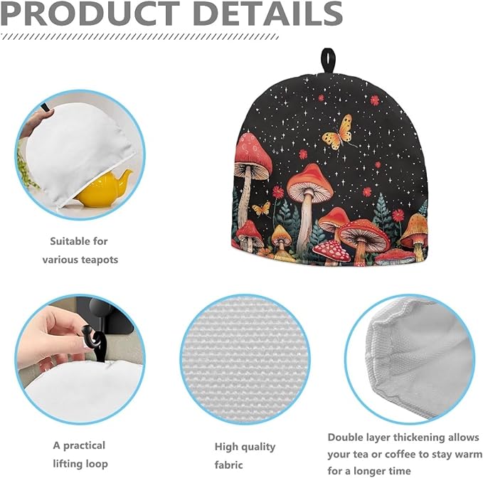 Generic Hudotybom Mushroom Tea Cozy for Teapot Insulated Large Teapot Cover to Keep Warm Tea Kettle Cover Machine Washable Coffee Pot Cloth Covers Kitchen Home Decorations for Housewife Mom, CZA49