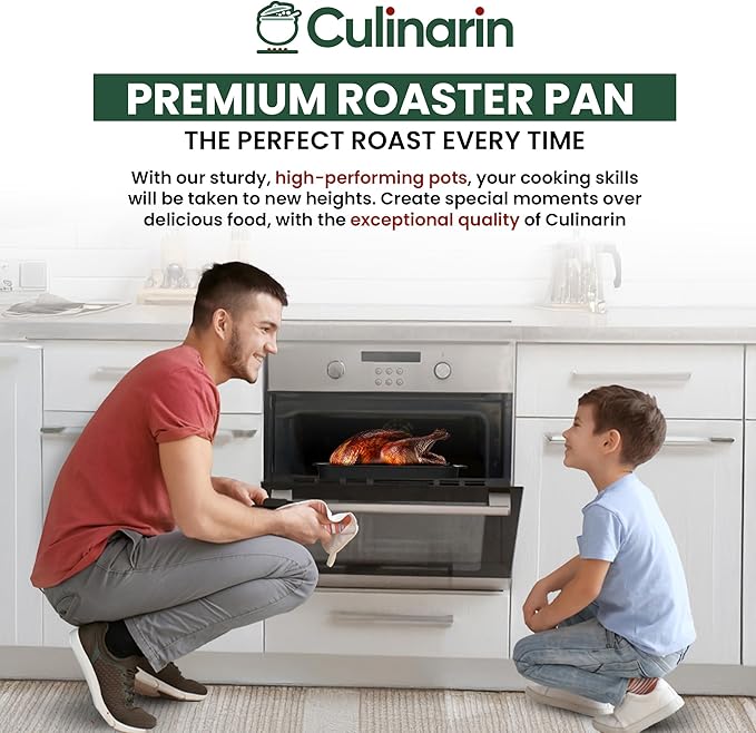 Roasting Pan With Rack 11" x 15" - Non Stick Large Roaster Pan and Flat Rack with Foldable Handles - Roasting Pans for Ovens to Elevate Food for Even Heating - Dishwasher Safe Turkey Roast Pot