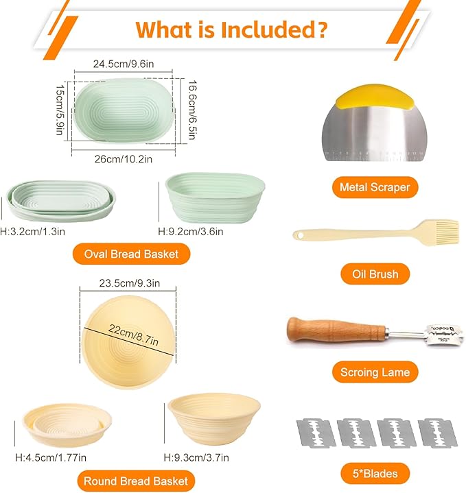 Silicone Banneton Bread Proofing Baskets, Sourdough Bread Baking Supplies, 10 Inch Oval Foldable Baking Basket, Complete Set for Bread Making With Essential Tools and Gifts