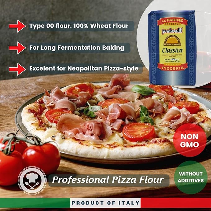 POLSELLI 2 PACK, Classica, Type 00 Flour, Tipo OO, All Natural, No Additives, Unbromated for Pizza, Bread, Pasta, and Baking, 2 pack x 1 kg (2.2 lbs)