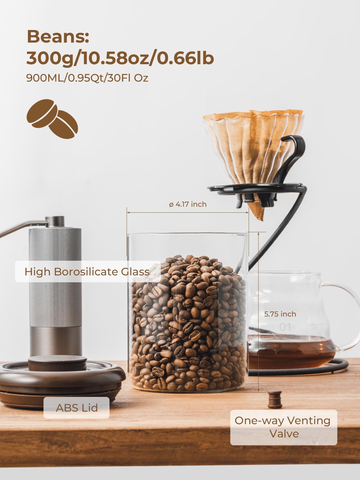 Tourdeus Coffee Container, 10 oz Airtight Glass Storage Canister, 2 Pack