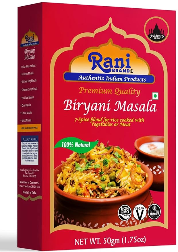 Rani Biryani Masala Curry (7-Spice Blend for Indian Rice Dishes, Pullao/Pilau) 1.75oz (50g) ~ All Natural | Vegan | No Colors | Gluten Friendly | NON-GMO | Indian Origin