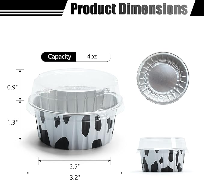 White and Black Mini Cake Pans, 4.2oz 50Pcs Mini Cheesecake Containers, Disposable Cake Pans with Lids, Creme Brulee Cups with Lids