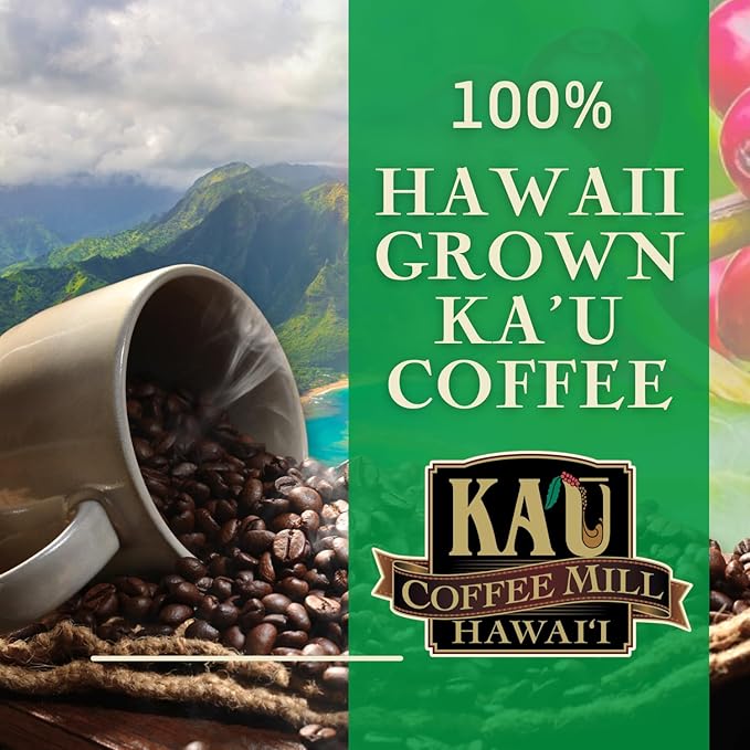Ka'u Coffee Mill Estate Reserve Medium Dark Roast Ground Coffee - Honey Processed - Pure Ka'u - Specialty - Handpicked Hawaii Grown Arabica Beans - Gourmet Small Batch - 8oz