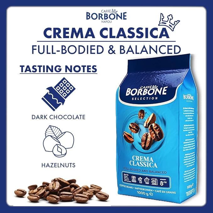 Caffe Borbone Whole Bean Coffee, Medium Roast Arabica and Robusta Blend, Crema Classica, Full-Bodied and Balanced Italian Coffee, 2.2 lb Bag