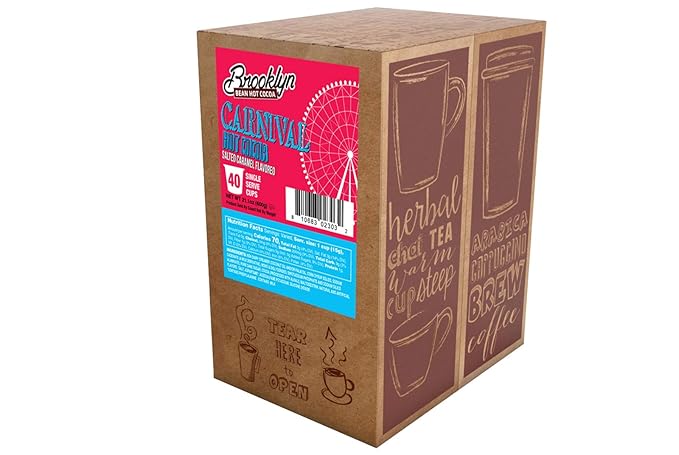 Brooklyn Beans Carnival Chocolate Salted Caramel Hot Cocoa Pods, Compatible with K Cup Brewers Including 2.0, 40 Count