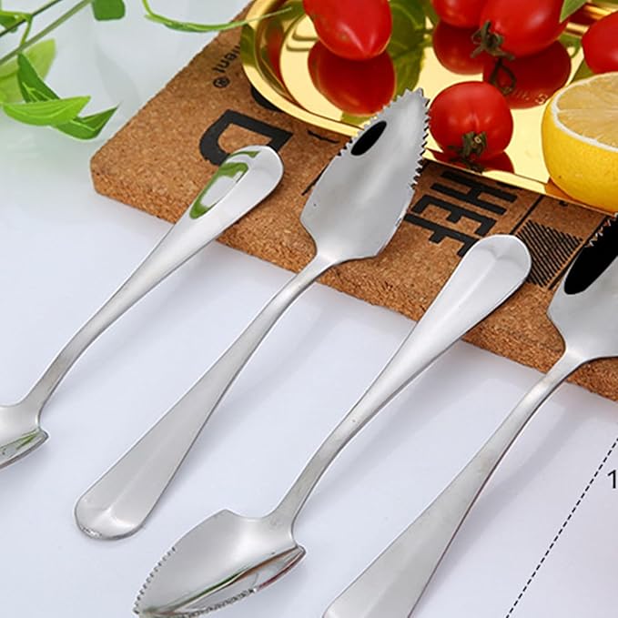 Stainless Steel Grapefruit Spoon For Citrus Fruit Watermelon Dessert Spoon Serrated Edge Ice Cream Dessert Kitchen Coffee Flatware
