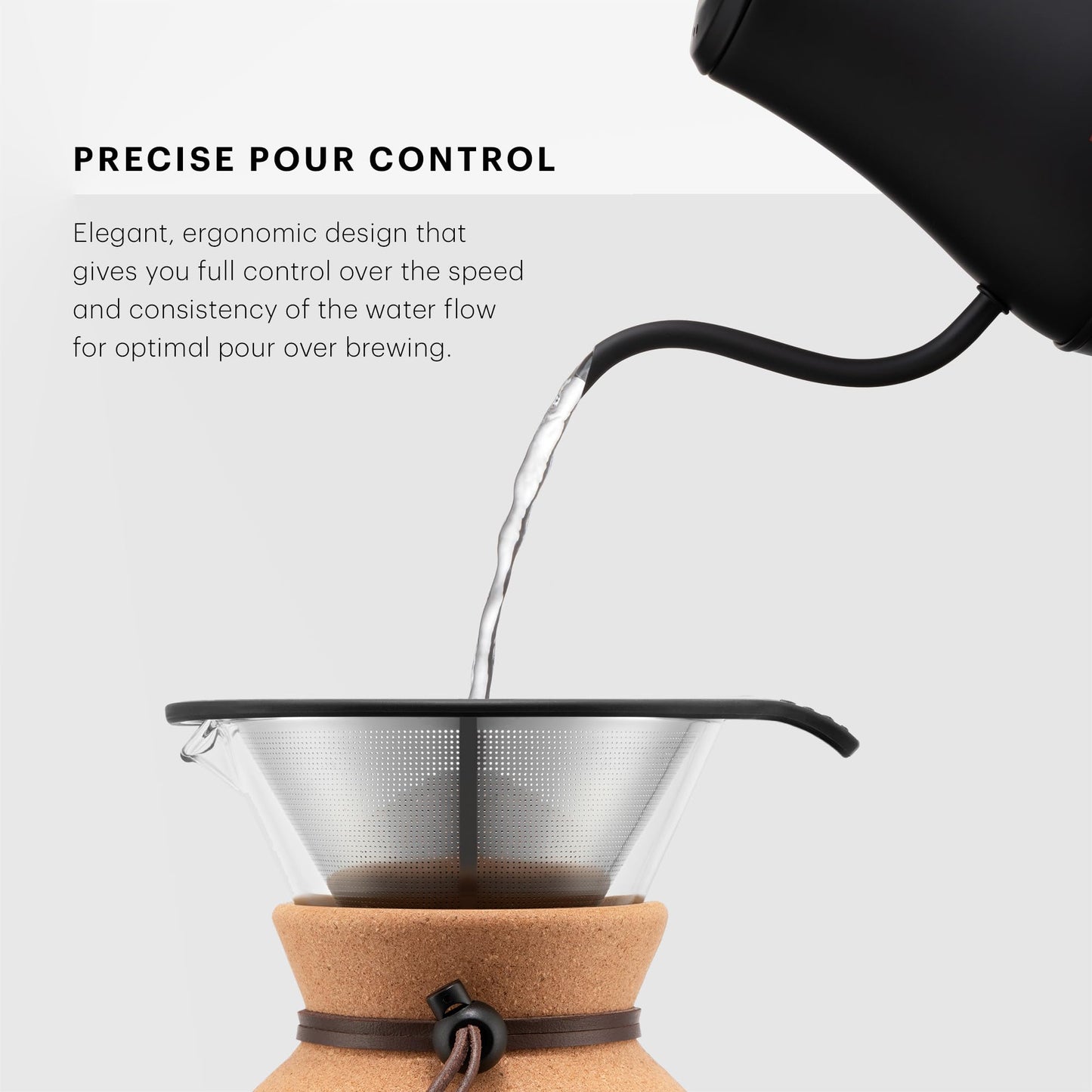 Bodum 27oz Bistro Gooseneck Electric Water Kettle, Pour Over Coffee & Tea, Stainless Steel, Matte