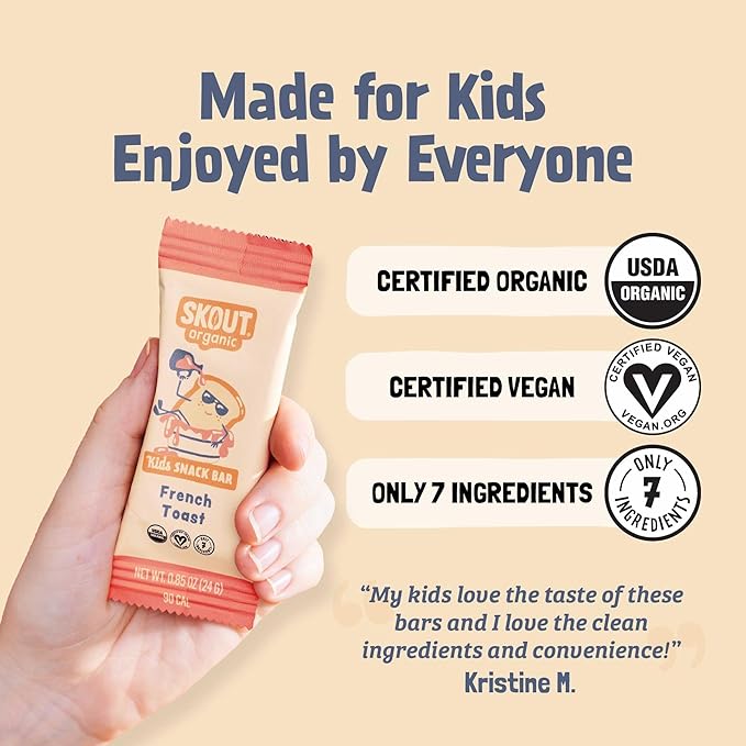 Skout Organic French Toast Frenzy Kids Snack Bars (18 Pack) | Organic Kids Snack Bars | Plant-Based Nutrition | Vegan | Gluten, Dairy, Grain, Peanut, Tree Nut & Soy Free