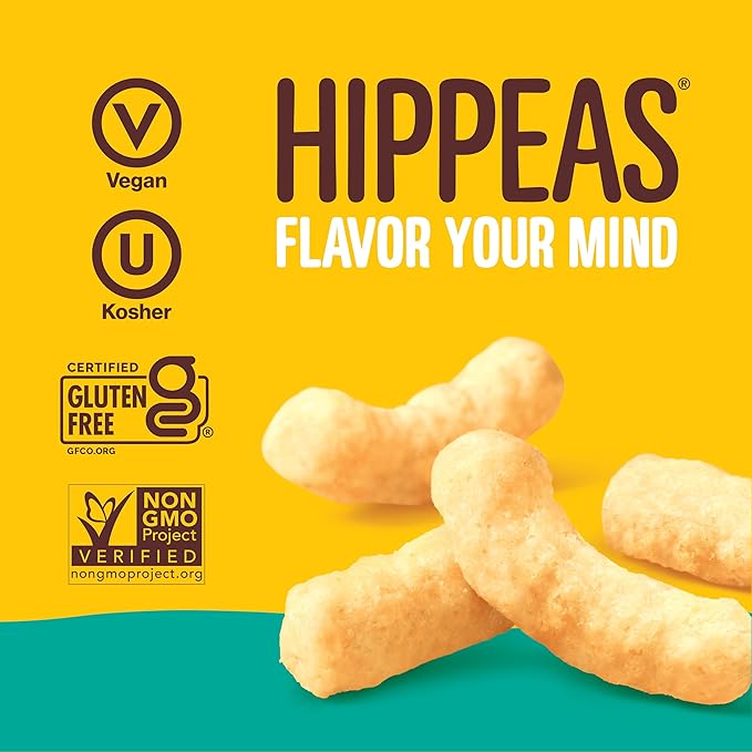 Hippeas Chickpea Puffs, Vegan Nacho Vibes, 0.8 Ounce (Pack of 18), 3g Protein, 2g Fiber, Vegan, Gluten-Free, Crunchy, Plant Protein Snacks