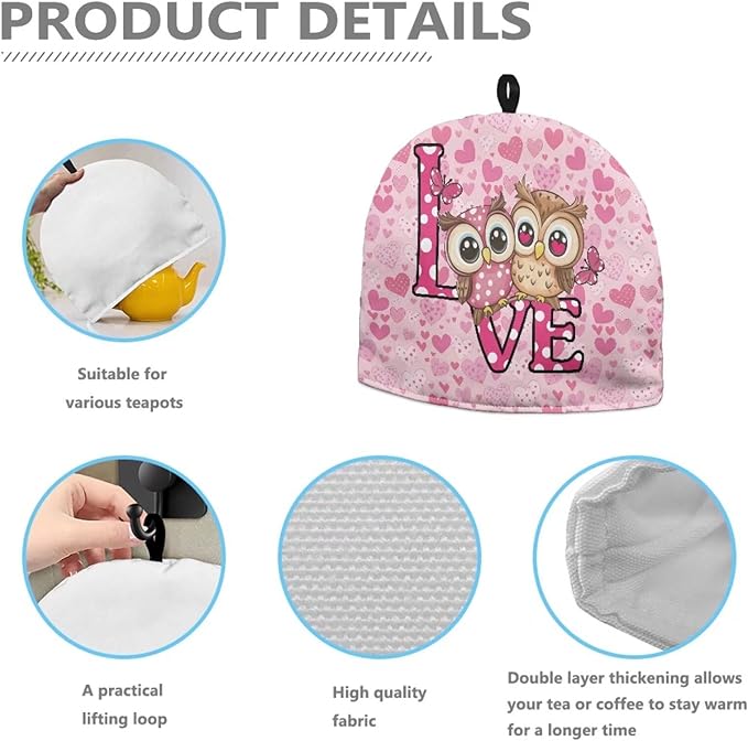 Valentine's Love Heart Tea Pot Cozies Washable Teapot Protective Cover Insulation and Keep Warm Tea Cosy Tea Kettle Quilt for Valentine's Day Gift