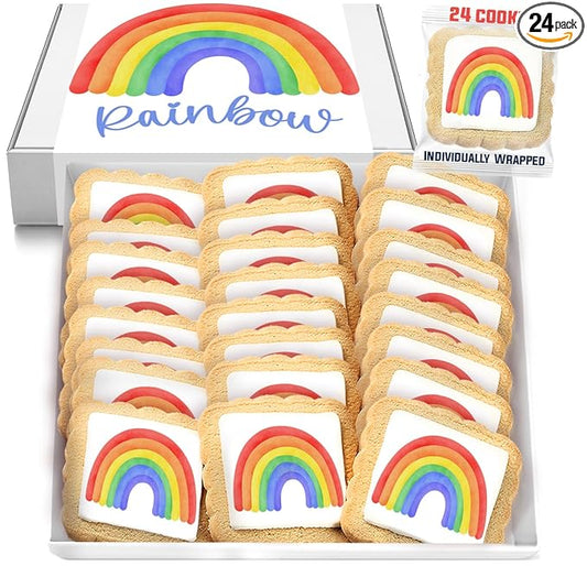Rainbow Cookies Themed Party Favors | 24 Pack Individually Wrapped Bulk | Cookie for Birthday Pride Girls Boys Colorful Multicolored Treats Snacks For Kids Class Adults
