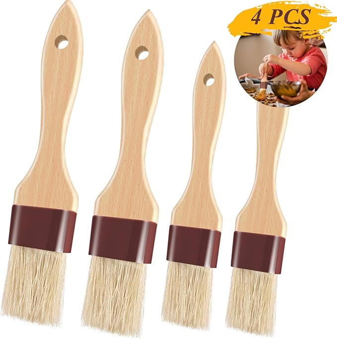 Pastry Brushes for Baking Basting Brush with Boar Bristles and Beech Hardwood Handles Culinary Oil Brush for Barbecue Butter Grill BBQ Sauce Baster Marinade Kitchen Food Cooking Brushes (1/1.5-4PCS)