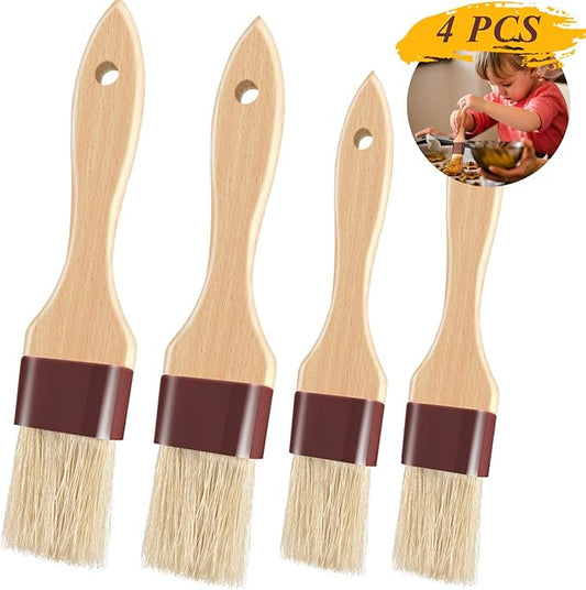 Pastry Brushes for Baking Basting Brush with Boar Bristles and Beech Hardwood Handles Culinary Oil Brush for Barbecue Butter Grill BBQ Sauce Baster Marinade Kitchen Food Cooking Brushes (1/1.5-4PCS)
