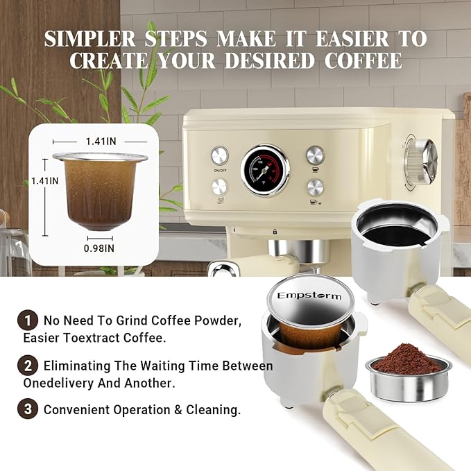 Espresso Machine 20 Bar, 2 in 1 Espresso Maker with Milk Frother Steam Wand for Latte and Cappuccino, Powder and Capsule Portafilter, 50oz Removable Water Tank Coffee Machine for Home-White