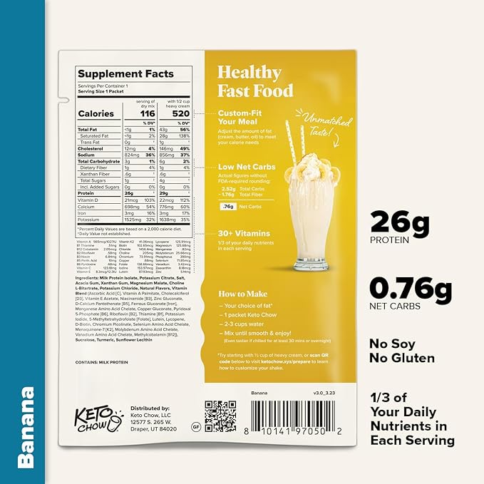 Keto Chow Elite Kit | Keto Meal Replacement Shake Powder | Nutritionally Complete | Low Carb Shakes | Delicious Easy Meal Substitute | Protein Rich Keto Food You Choose The Fat | Single Meal Samples