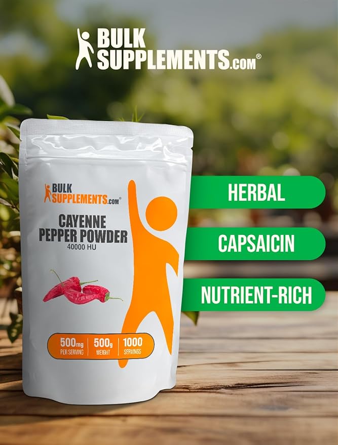 BulkSupplements.com Cayenne Pepper 40000 HU Powder - Capsaicin Supplements, Cayenne Pepper Powder - Vegan & Gluten Free, 500mg per Serving, 500g (1.1 lbs) (Pack of 1)