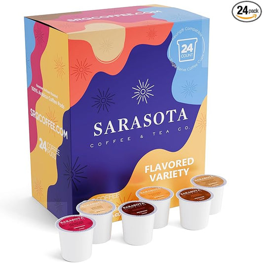 Sarasota K-Cup Coffee Pods | Medium Roast Flavored Coffee | Flavored Variety K Cups | Single Serve for Keurig Brewers | Gourmet, Low Acid, Mold Free | 24 Count