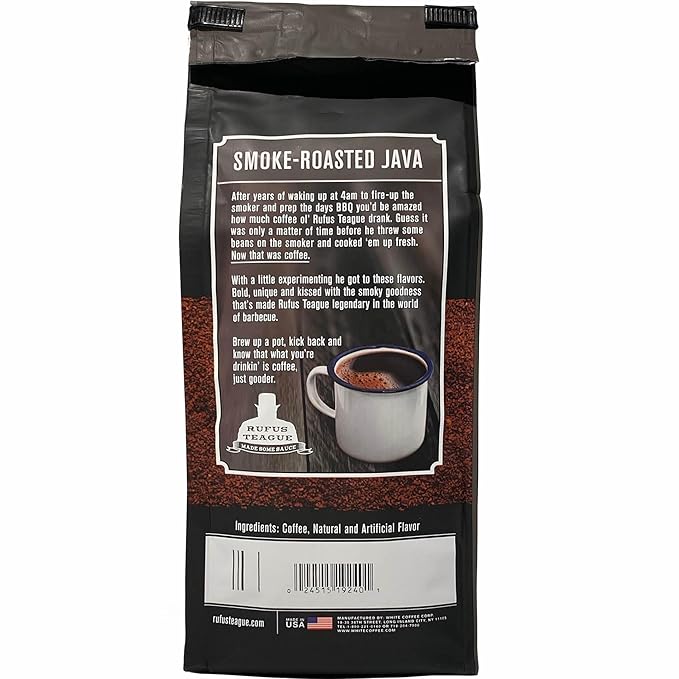 Rufus Teague Pitmaster Blend Ground Coffee, Gourmet Fresh Dark Roasted Coffee, Smoke Roasted Java, Medium Grind, 12 oz Bag, 2-Pack