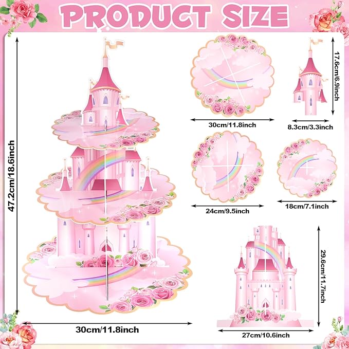 2 Pack Princess Birthday Party Decorations Pink Castle Cupcake Stand Princess Party Decorations Cupcake Holder for Girls Kids Baby Shower Birthday Party Supplies