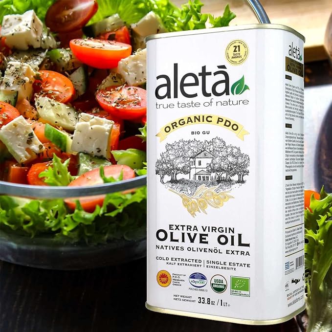 Aleta Farms Olive Oil Extra Virgin, USDA Organic, Single Estate PDO Polyphenol Rich Olive Oil, Cold Pressed, Global Gold Awards, EVOO, Kosher. 33.8 Fl Oz (Pack of 1)