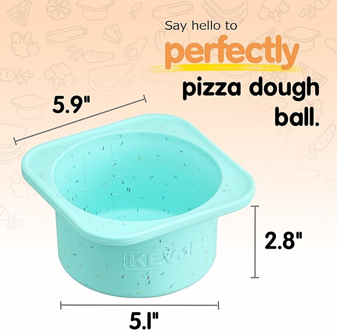1000ml PLUS Pizza Sourdough Proofing Containers with Air-tight Lids for DIY family Artisan Pizza,Bread,Bagel-Food Grade Silicone -Dishwasher Safe-2 Pack (Bondi Mint-Sprinkles Pattern)