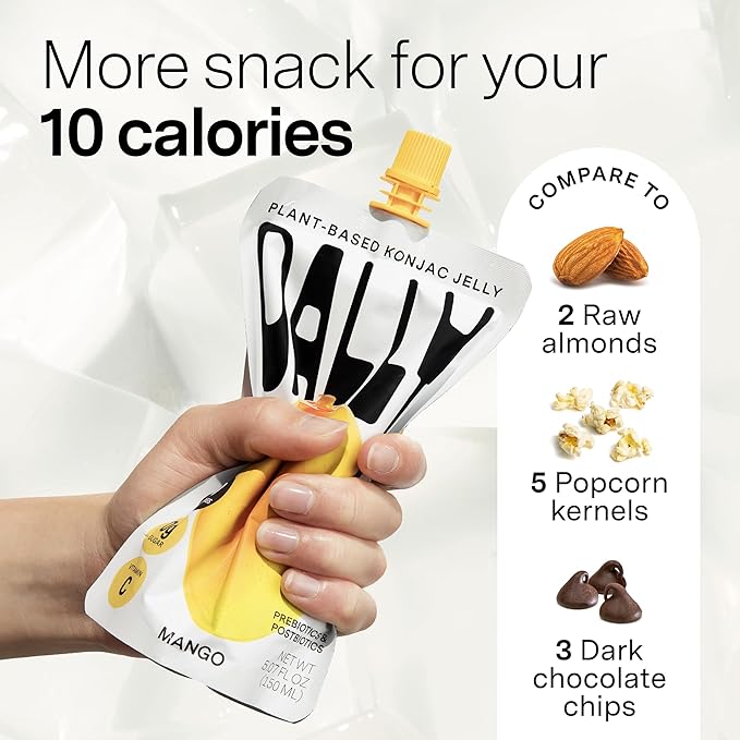 Dally Mango Drinkable Konjac Jelly (10 Pouches) ??10-Calorie, Zero Sugar Korean Fruit Snack ??Prebiotics & Postbiotics for Skin, Immune & Weight Management