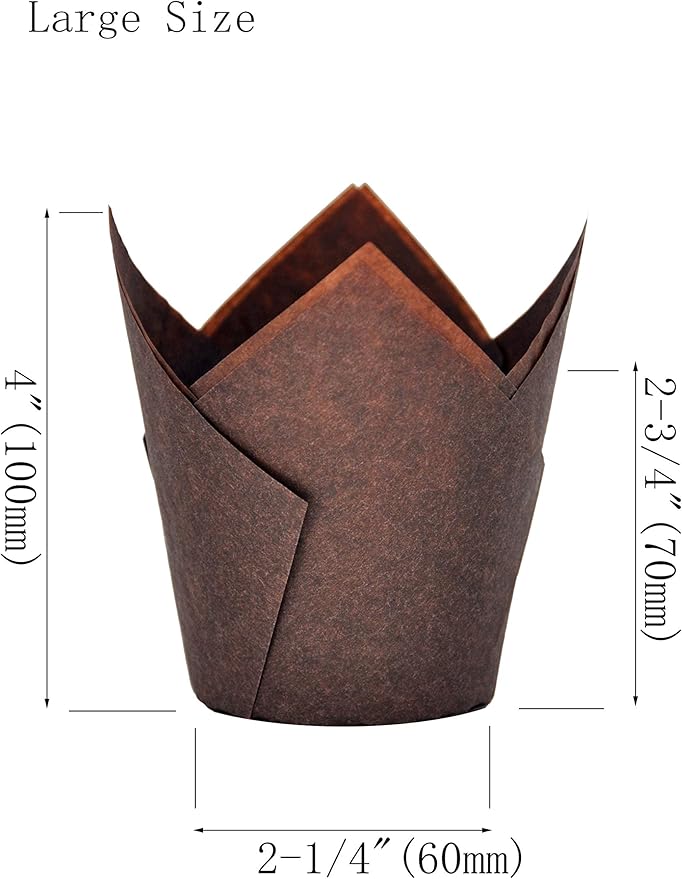 Large Muffin Greaseproof paper Baking cupcake cups, 2-1/4" x 4" Chocolate Brown Tulip Baking Cup Case of 125 pcs (125, Large)