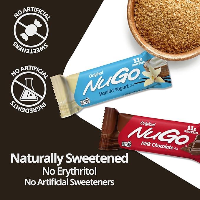 NuGo Protein Bar, NEW! Dulce De Leche 15 bars & Vanilla 15 bars, 11-15g Protein, Gluten Free, 30 Count