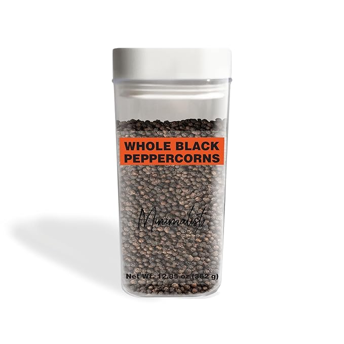 Minimalist Whole Black Peppercorns, 12.8 oz, Pepper Mill & Grinder Refill, Garnish, Reusable Packaging