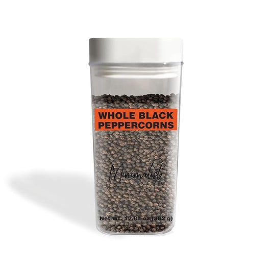 Minimalist Whole Black Peppercorns, 12.8 oz, Pepper Mill & Grinder Refill, Garnish, Reusable Packaging