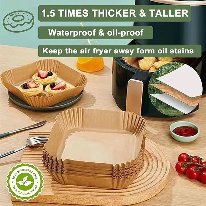 Air Fryer Liners,Disposable Airfryer Paper Liners,Non-Stick Oil-proof Water-proof for Easy Cleanup, Great for Oven, Pans & Baking,8??Sqaure for 4-8 qt Air Fryer, Steamer, Roasting,Microwave,120 Pcs