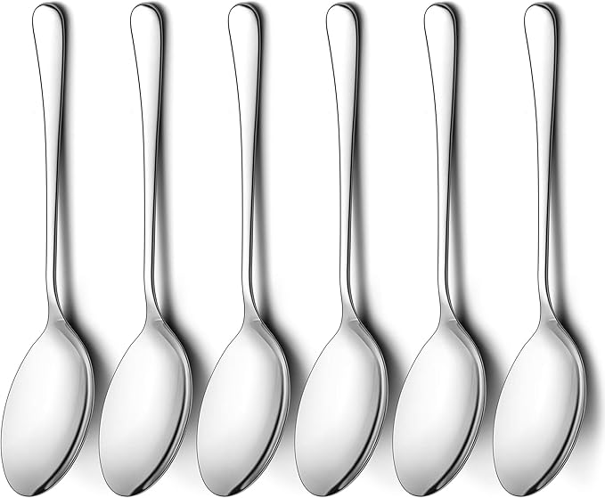 LIANYU Serving Spoon Set of 6, 9.8 Inch Stainless Steel Large Dinner Buffet Catering Banquet Serving Spoons, Mirror Finish, Dishwasher Safe