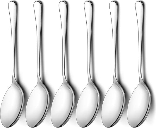 LIANYU Serving Spoon Set of 6, 9.8 Inch Stainless Steel Large Dinner Buffet Catering Banquet Serving Spoons, Mirror Finish, Dishwasher Safe