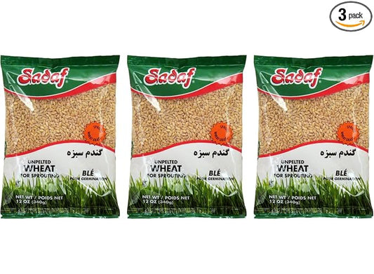 Sadaf Unpelted Wheat - Sabzeh Sprouting Wheat - Germinado de Trigo - Kosher- 12 oz Bags (Pack of 3)