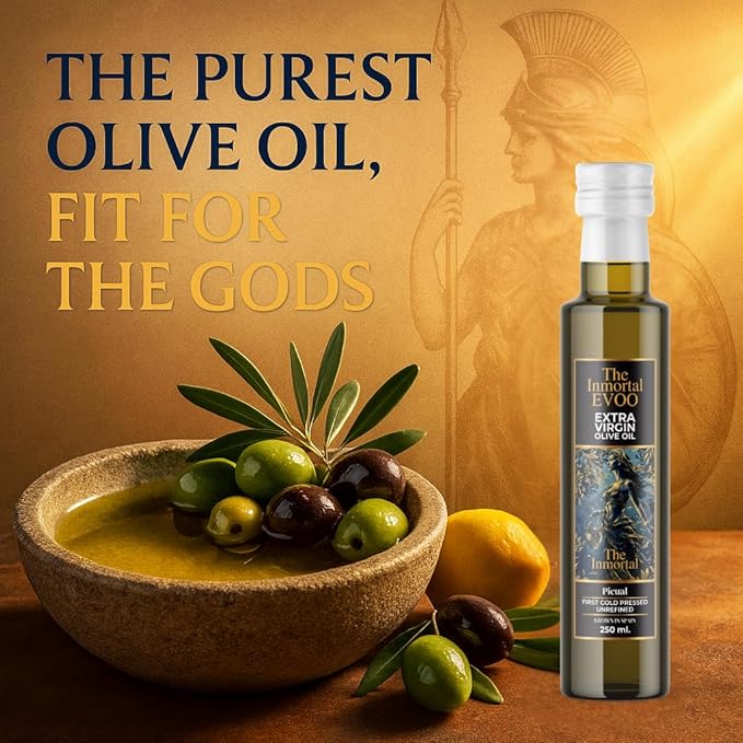 The Immortal Olive Oil | Premium Extra Virgin Olive Oil from Ancient Spanish Trees | High Polyphenol Content | Cold-Pressed | Third-Party Tested for Purity, 250ml