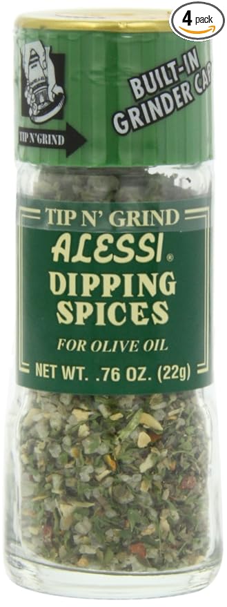 Alessi Herb & Seasoning Grinder, Dipping Spices for Olive Oil, Tip n' Grind (Garlic, 0.76 Ounce (Pack of 4))