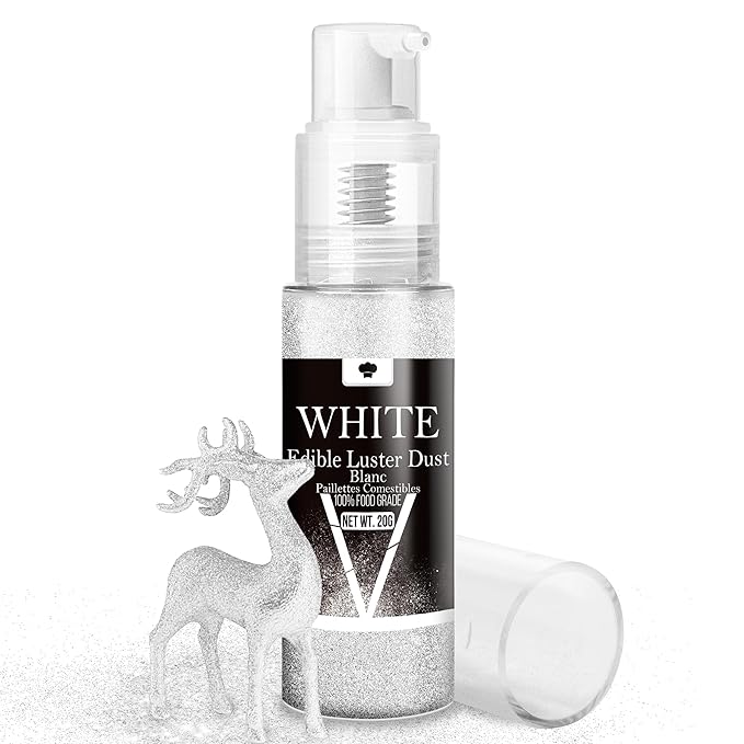 Edible Glitter Spray - 20g Luster Dust Edible Glimmer Powder for Sparkling Cocktails, Cake, Cupcakes, Wine, Beverage - Food Grade Shimmer Dust Powder for Baking, Drinks, Cookies Decoration (White)