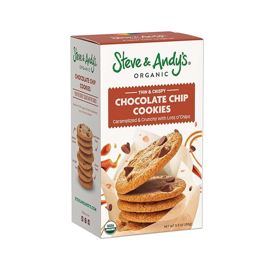 Steve & Andy?™s Thin & Crispy Scrumptious Chocolate Chip Cookies - Organic & Gluten Free, Non-Gmo, Nut Free, Wheat Free, Soy Free - 1 Box, 5.5 Oz (10 Cookies)