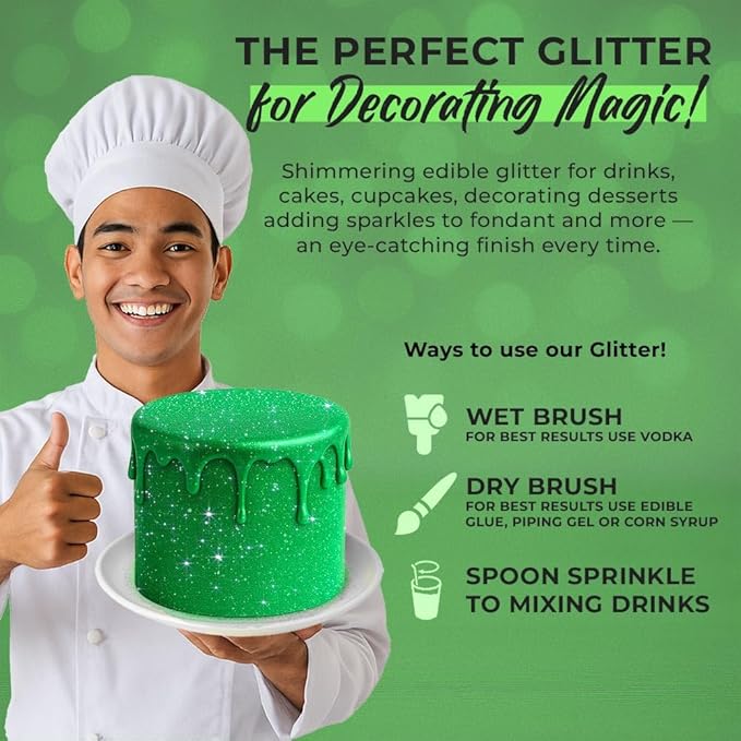 Bulk 20g Light Green Edible Glitter for Drinks | Premium Edible Glitter for Cakes, Cocktails, Light Green Cake Decorating Decorations Food Grade, Vegan, Kosher, Halal, Gluten Free - Made in USA