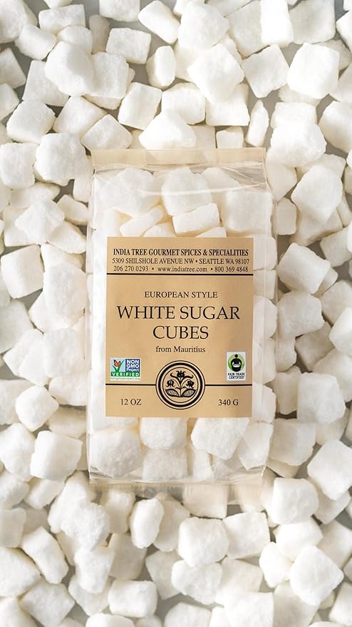 India Tree White Sugar Cubes Mauritius 12 oz Bag ??Pure Cane Non-GMO Raw Sweetener for Coffee Tea Baking Espresso Beverages Desserts Entertaining Cooking
