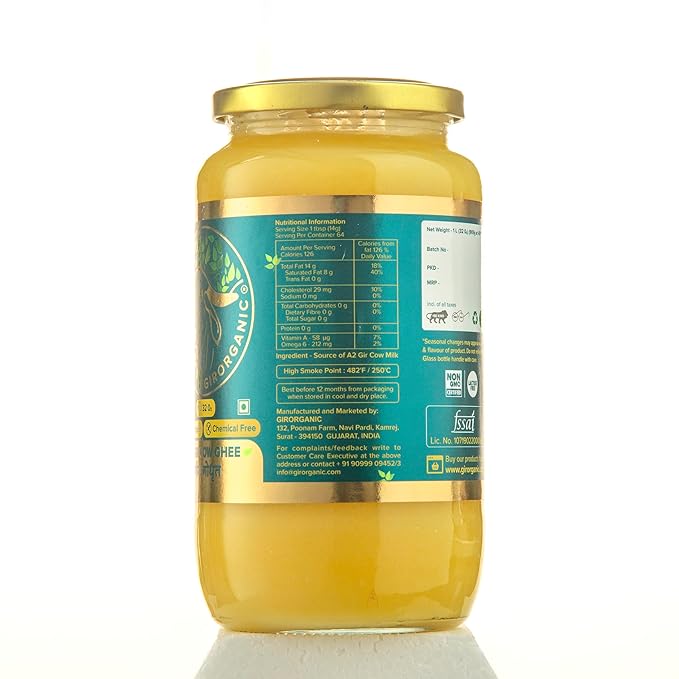 GirOrganic Grass Fed A2 Ghee| Clarified Butter (32 Oz) - Unsalted Gir Cow Ghee Butter - Organic Ghee Oil - Pasture Raised, Lactose-Free 32 Oz