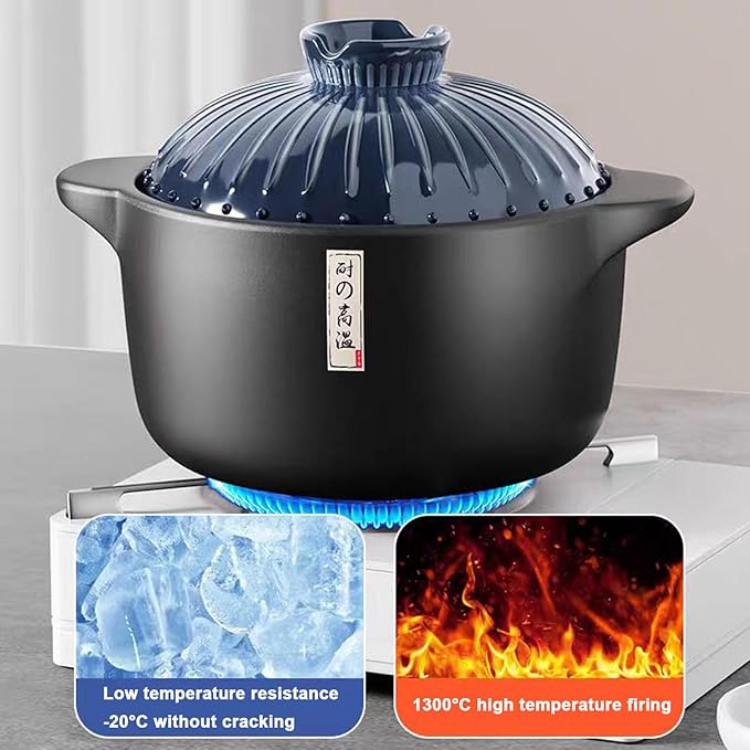 1.7 Quart Ceramic Casserole,with Lid Ceramic Pot,Heat-Resistant Round Stew,Soup Pot for cook bibimbap, soup, rice, stew, casserole (Blue1.7QT)