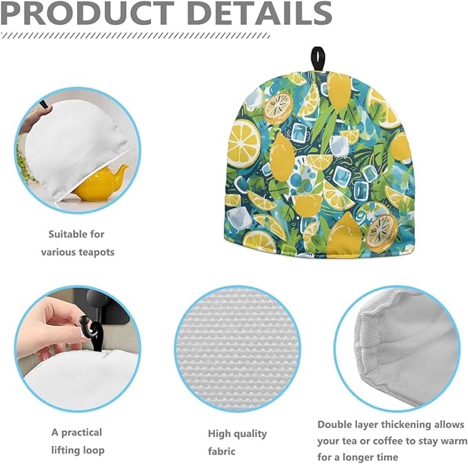Lemon Insulated Tea Cosy Protector with Top Hanging Loop Dust Proof Kettle Cover Warm Keep Cozy Heat Resistant for Home Restaurant Kitchen Decor Cozies for Mug