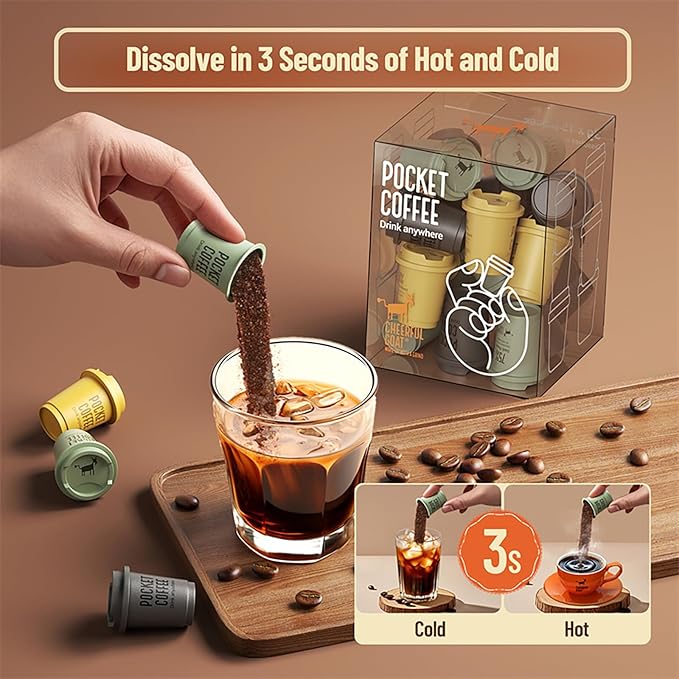 CheerfulGoat Instant Cold Brew Coffee – Speciality Javy Coffee Extract 100% Arabica, Freeze-Dried, No Sugar, No Additives, Low Acid, Healthy for Iced & Hot Coffee, Singapore Coffee, 15 Servings