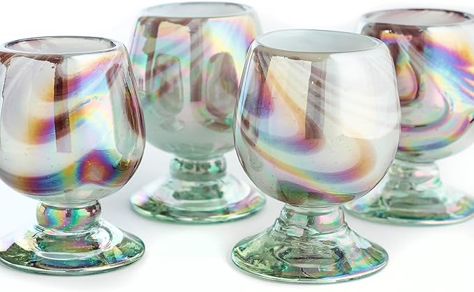 Authentic Mexican Tequila Hand Blown Shot Glasses - Set of 4-2 oz - Mini Glass Snifters - Heavy Base - Cognac (Mystic Orchid)